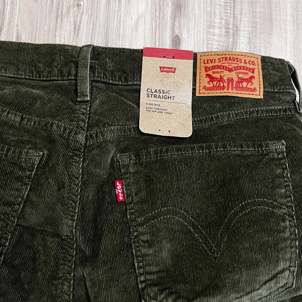 Levi's Classic Straight Corduroy Jeans Green 12M (W31 L30) Mid Rise Women NWT - Picture 13 of 14